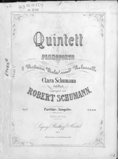 Обложка книги Quintett fur Pianoforte, 2 Violinen, Viola und Violoncello von Robert Schumann, Роберт Шуман