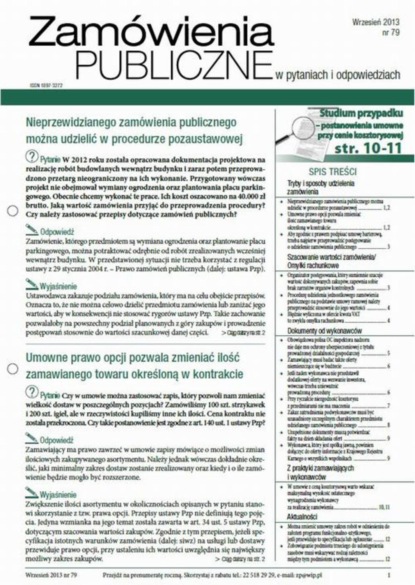 

Zamówienia publiczne w pytaniach i odpowiedziach wrzesień 2013 nr 79